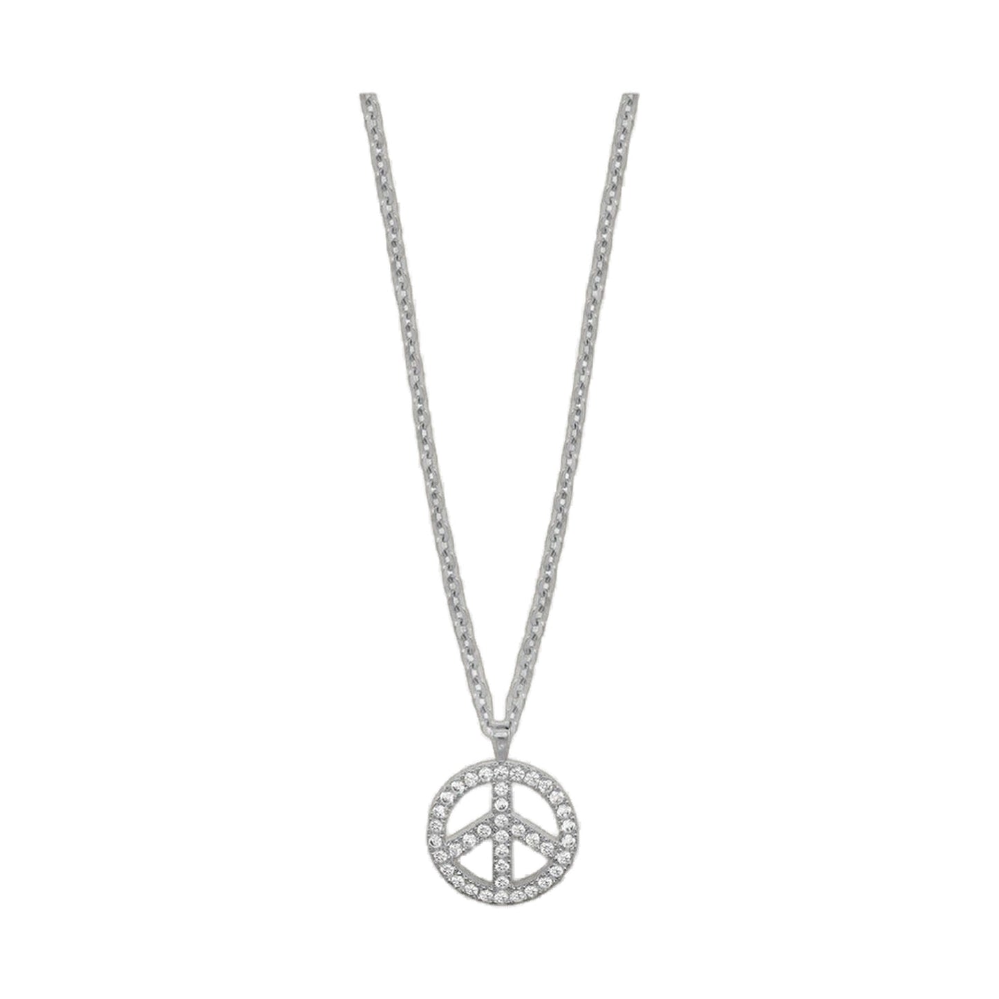 Peace Sign Necklace, Lauren G Adams, silver-tone double chain with pavé crystals on Tampa Home & Garden Store