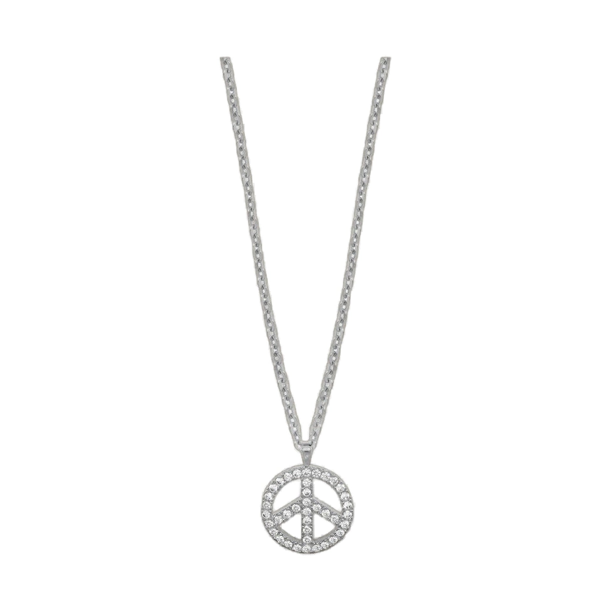 Peace Sign Necklace, Lauren G Adams, silver-tone double chain with pavé crystals on Tampa Home & Garden Store