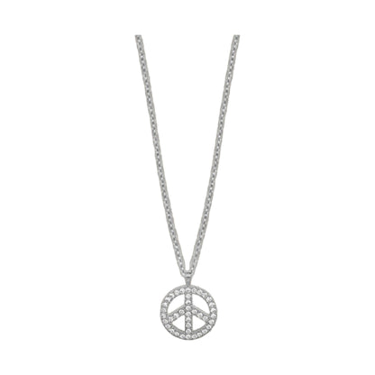 Peace Sign Necklace, Lauren G Adams, silver-tone double chain with pavé crystals on Tampa Home & Garden Store