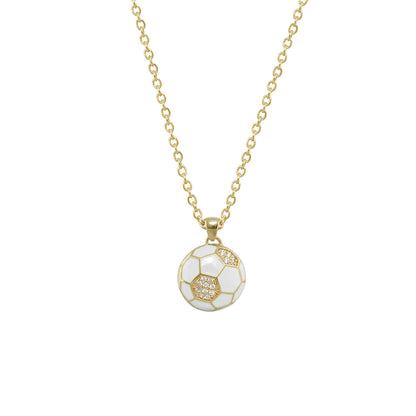 Childrens Pendant Necklace gold tone chain soccer ball pendant with white enamel panels crystals on Tampa Home & Garden Store