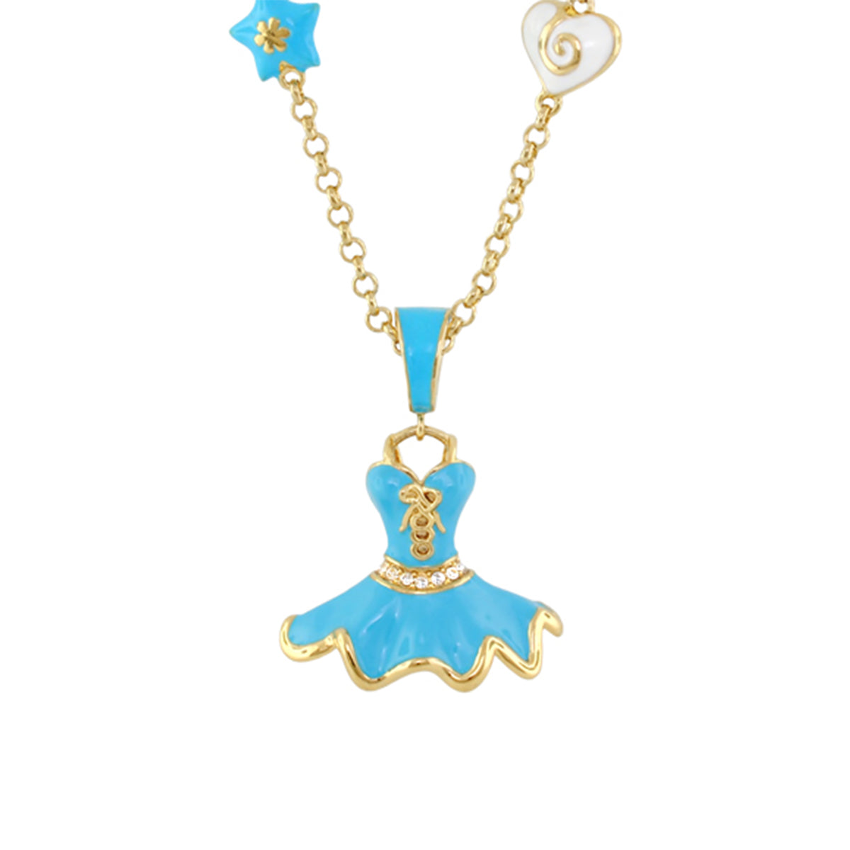 Beautiful Ballet Necklace with turquoise blue ballet dress pendant in gold trim and rhinestones on Tampa Home & Garden Store