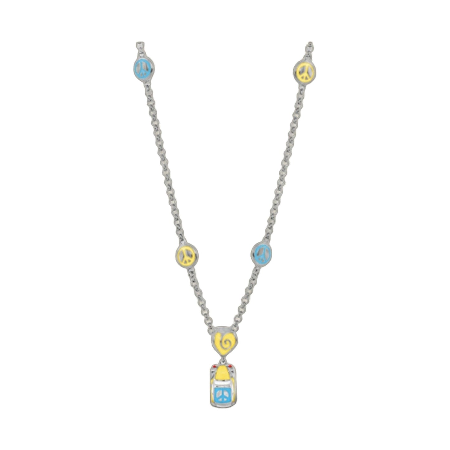 Groovy Pendant Necklace with blue and yellow peace charms on silver chain Lauren G Adams on Tampa Home & Garden Store