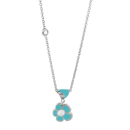 Hu La La Child's Necklace by Lauren G Adams, silver chain with turquoise flower pendant and turquoise bead accent on Tampa Home & Garden Store