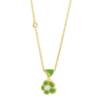 Hu La La Child's Necklace by Lauren G Adams, gold chain with green enamel flower pendant on Tampa Home & Garden Store