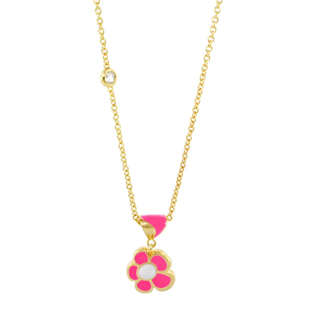 Hu La La Child's Necklace with pink enamel flower pendant on chain gemstone accent, Lauren G Adams on Tampa Home & Garden Store