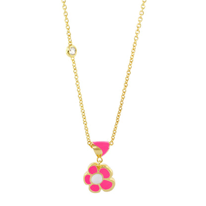 Hu La La Child's Necklace with pink enamel flower pendant on chain gemstone accent, Lauren G Adams on Tampa Home & Garden Store