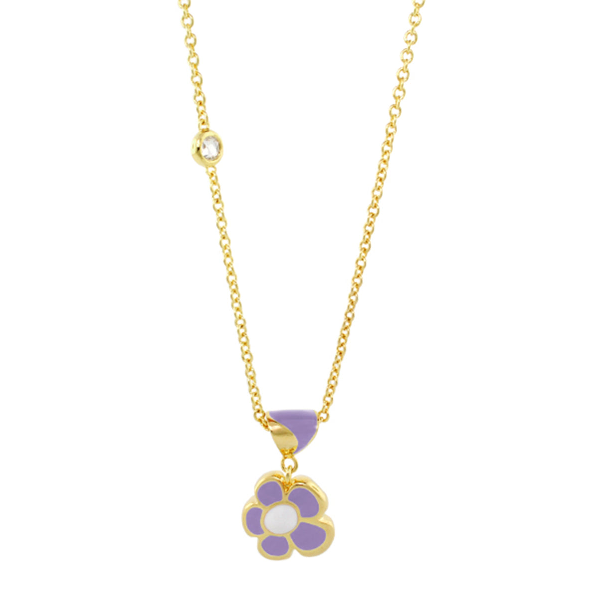 Hu La La Child's Necklace gold chain with purple flower pendant and crystal accent on Tampa Home & Garden Store