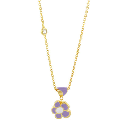 Hu La La Child's Necklace gold chain with purple flower pendant and crystal accent on Tampa Home & Garden Store