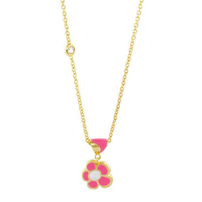 Hu La La Child's Necklace by Lauren G Adams with gold-tone chain and pink flower pendant on Tampa Home & Garden Store