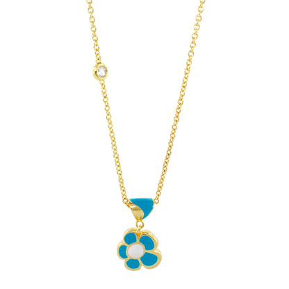 Hu La La Child's Necklace gold-tone chain turquoise flower pendant white center Lauren G Adams on Tampa Home & Garden Store