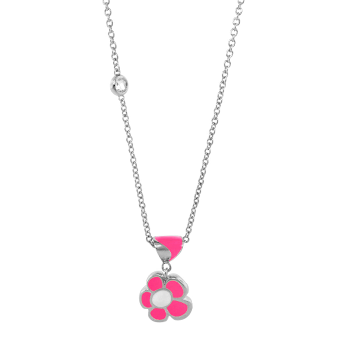 Hu La La Child's Necklace pink enamel flower pendant on silver-tone chain Lauren G Adams on Tampa Home & Garden Store