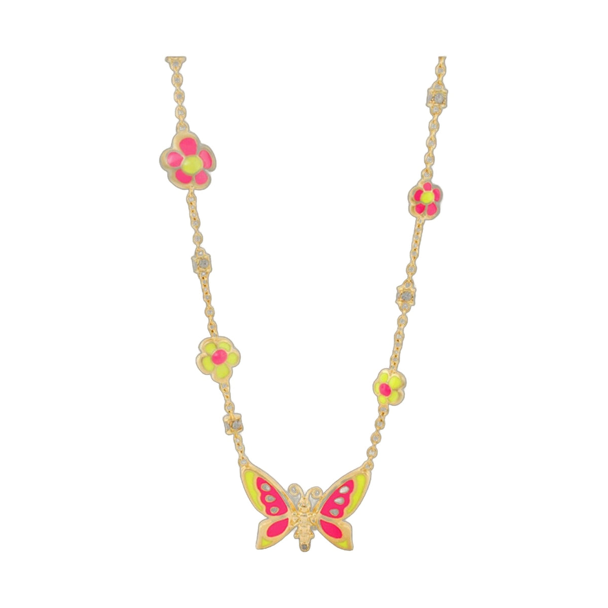 Dream Garden Child's Butterfly Necklace gold-tone chain with pink enamel butterfly pendant on Tampa Home & Garden Store