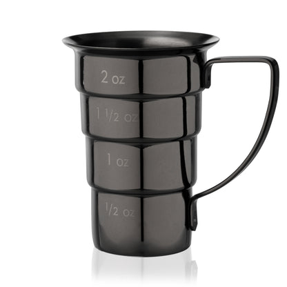 Gunmetal Viski stepped jigger with engraved 2 oz and 1 1/2 oz marks on Tampa Home & Garden Store