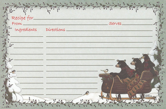 Tarjetas de recetas - 4x6 - Osos en un trineo