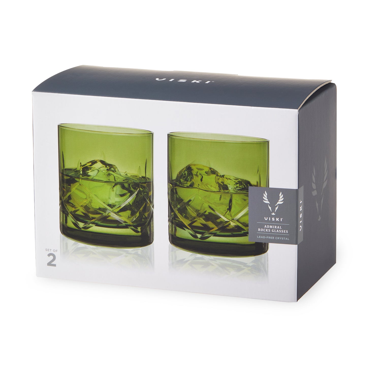 Admiral Green Crystal Rocks Glasses Set of Two