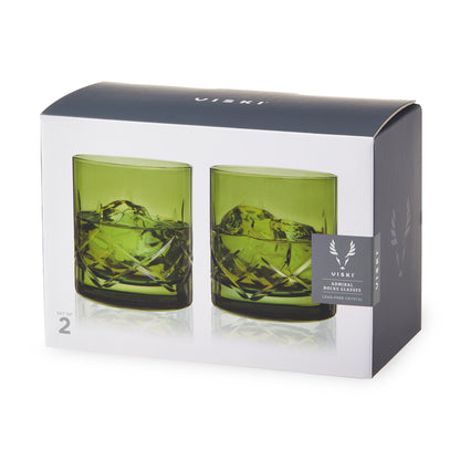 Admiral Green Crystal Rocks Glasses Set of Two
