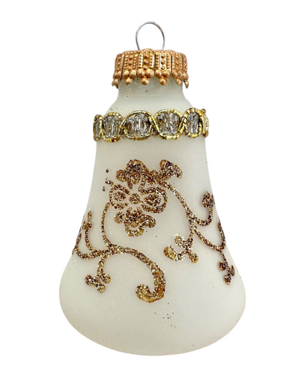 Adornos de campana con encaje y trenzas brillantes, transparentes y esmerilados en dorado - Juego de 4 piezas