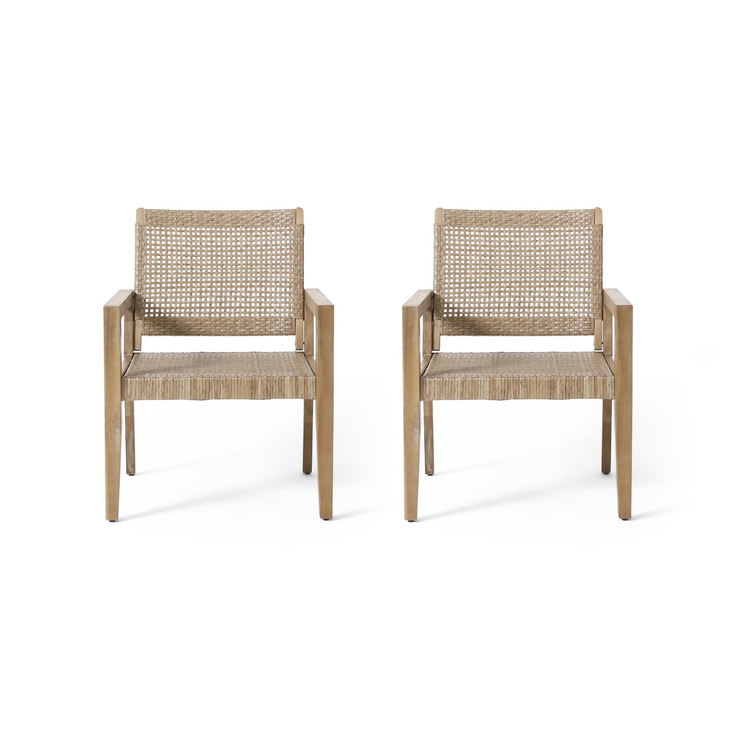 Outdoor Wicker and Acacia Wood Club Chairs