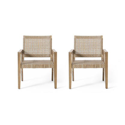 Outdoor Wicker and Acacia Wood Club Chairs