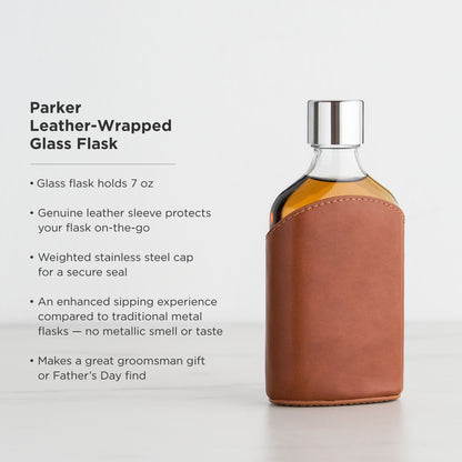 Parker Genuine Leather and Glass Spirits Flask