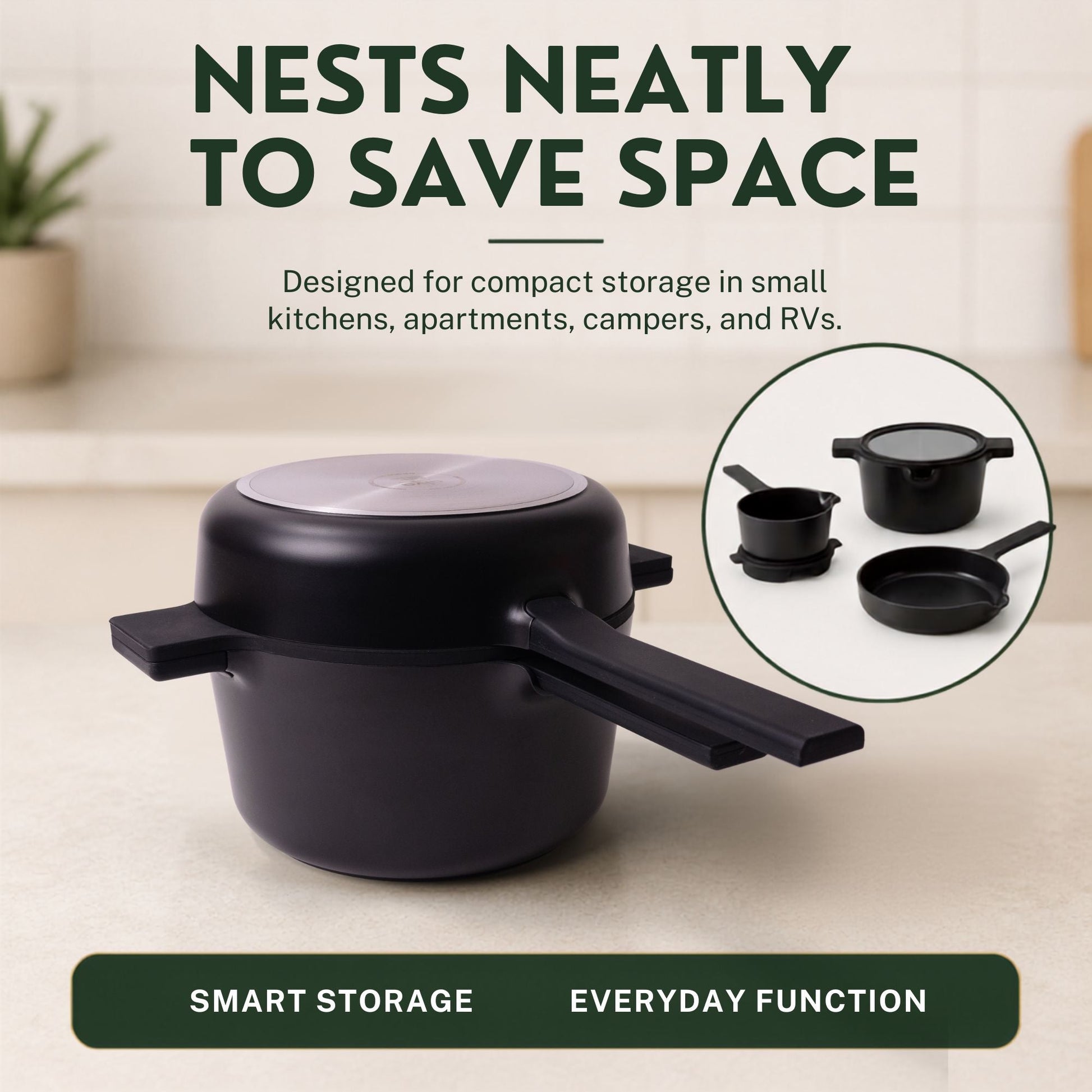 Alva Cookware 5-Piece Stackable Ceramic Nonstick Set with lids on Tampa Home & Garden Store