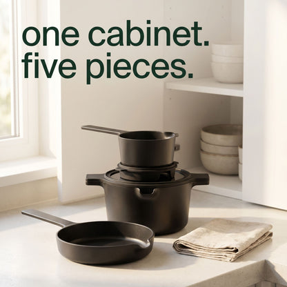 Alva Cookware 5-piece stackable ceramic nonstick cookware set in matte black on Tampa Home & Garden Store