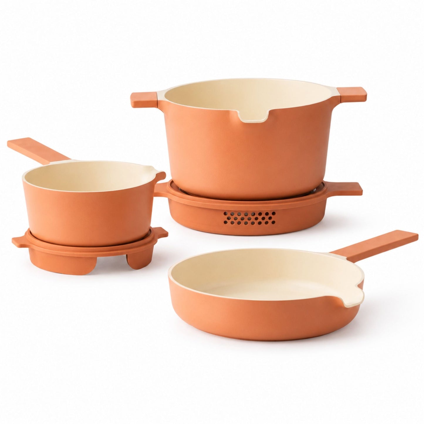 5-Piece Stackable Ceramic Nonstick Cookware Set by Alva Cookware copper exterior cream interior on Tampa Home & Garden Store