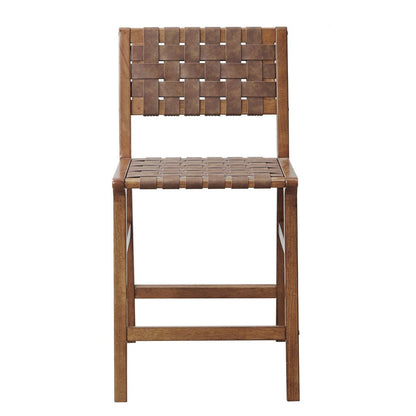 Nebuluxe Faux Leather Woven Counter Stool HouseOfZazla brown wood frame with woven seat and back on Tampa Home & Garden Store