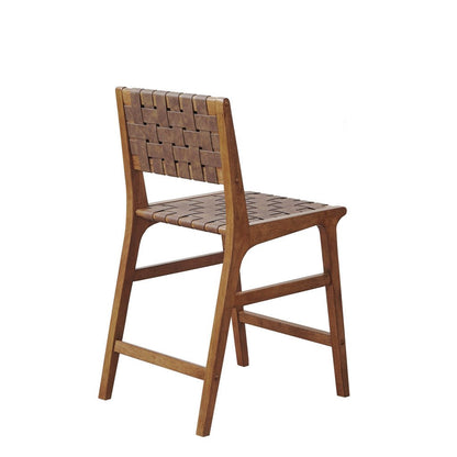 Nebuluxe Counter Stool faux leather, wood frame with woven seat and back HouseOfZazla on Tampa Home & Garden Store