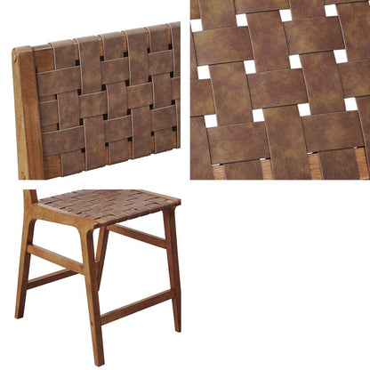 Nebuluxe Faux Leather Woven Counter Stool with brown straps on a warm wood frame HouseOfZazla on Tampa Home & Garden Store