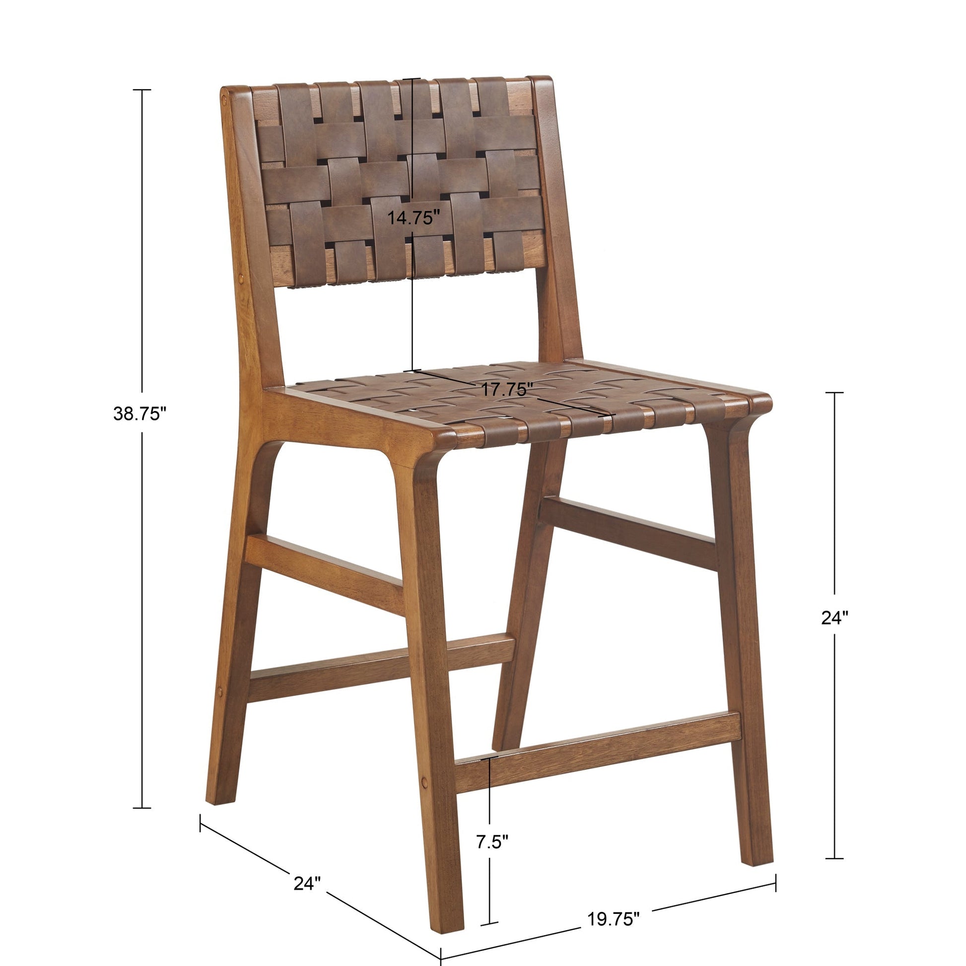 Nebuluxe Faux Leather Woven Counter Stool by HouseOfZazla brown wood frame with woven seat on Tampa Home & Garden Store
