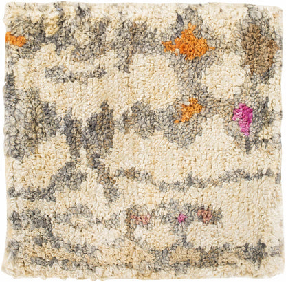 Neeses Premium Jute Rug by Boutique Rugs, beige gray shag with orange and pink accents on Tampa Home & Garden Store