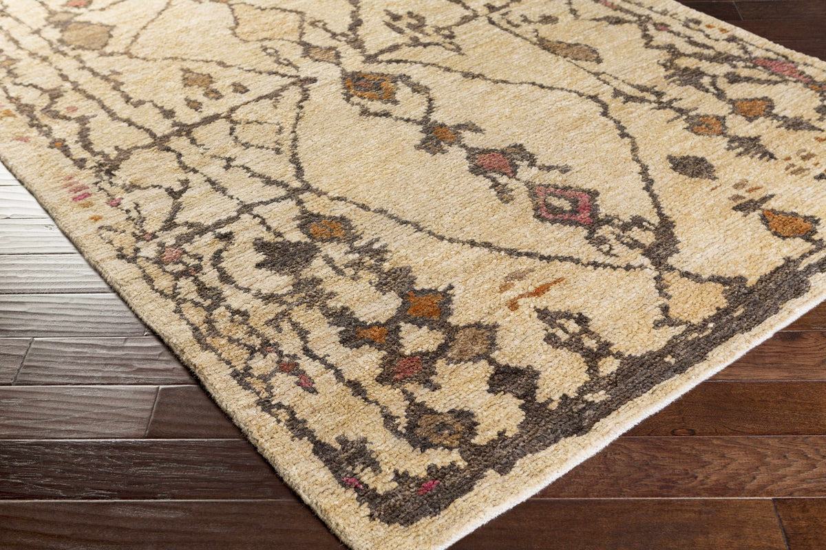 Neeses Premium Jute Rug beige with dark geometric vine motif Boutique Rugs on Tampa Home & Garden Store