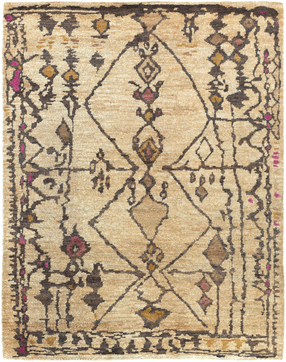 Neeses Premium Jute Rug beige natural fiber with dark brown geometric border clearance on Tampa Home & Garden Store