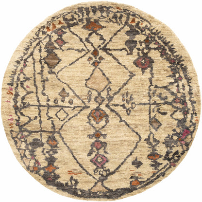 Neeses Premium Jute Rug round beige oriental pattern with charcoal border on Tampa Home & Garden Store