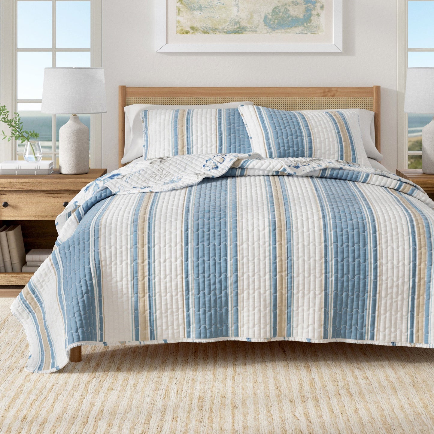 Coastal Stripe and Ocean Microfiber Quilt Set
