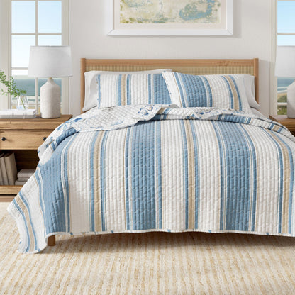 Coastal Stripe and Ocean Microfiber Quilt Set