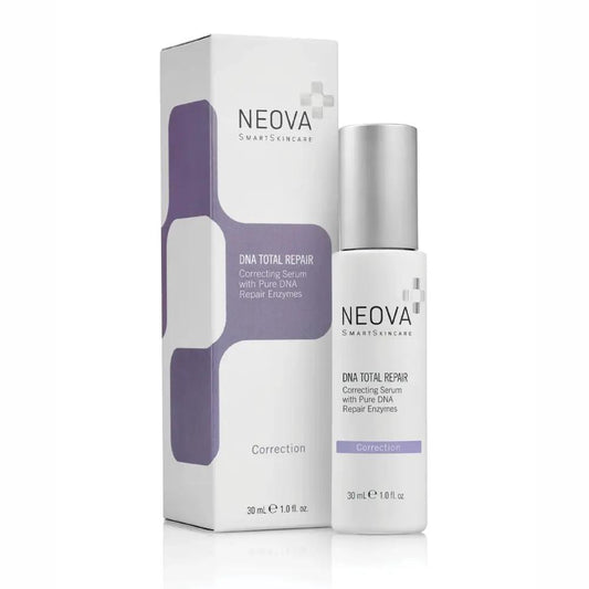 Neova DNA Total Repair serum bottle beside white box with purple design 30 ml on Tampa Home & Garden Store