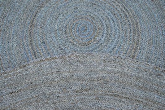 100% All Natural Fiber Hand Braided Boho Blue Round Jute Rug | JR1