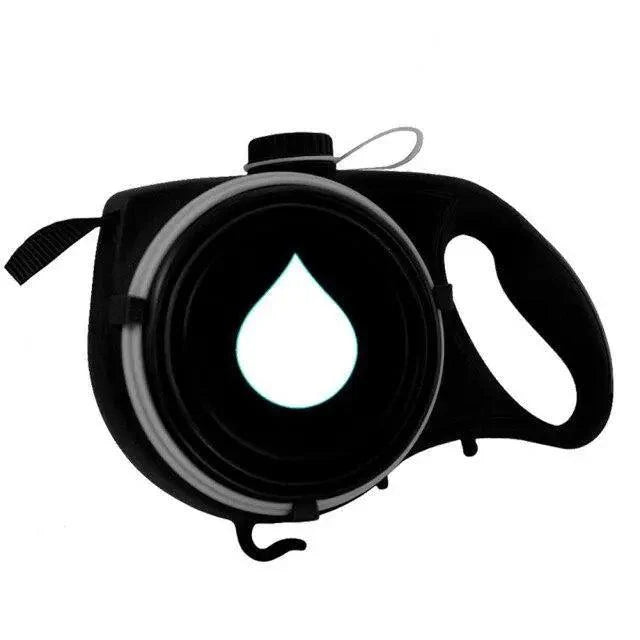 Leash with Water Bottle and Waste Bag Dispenser by Stevvex, black pet leash with circular bottle housing on Tampa Home & Garden Store