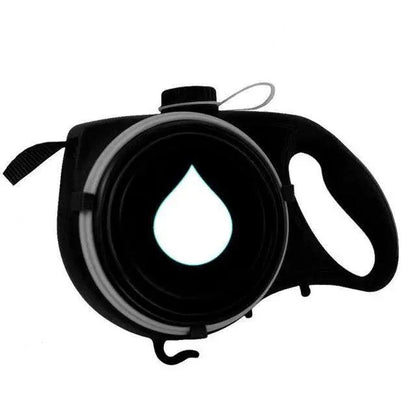 Leash with Water Bottle and Waste Bag Dispenser by Stevvex, black pet leash with circular bottle housing on Tampa Home & Garden Store