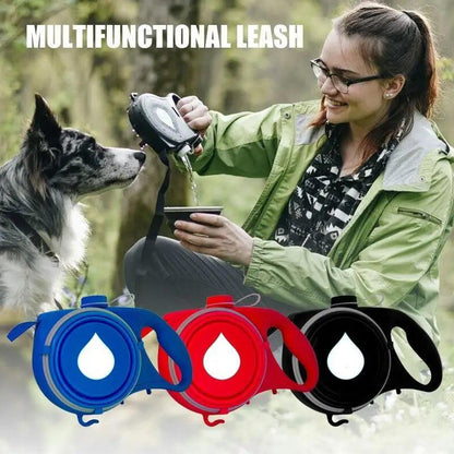 Multifunction leash with water bottle and waste bag dispenser by Stevvex blue red or black on Tampa Home & Garden Store