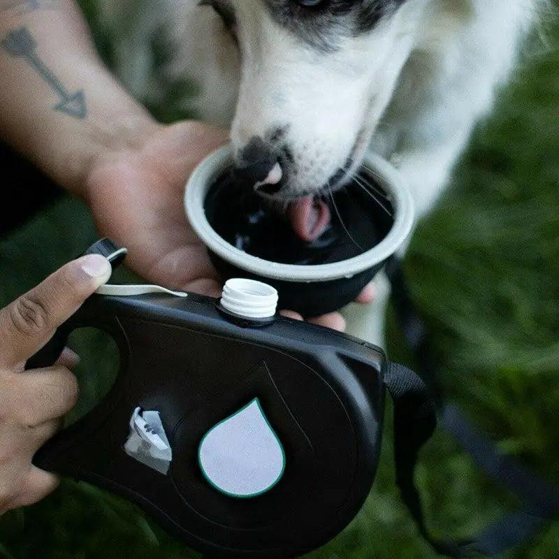 Leash with Water Bottle and Waste Bag Dispenser, black retractable leash on Tampa Home & Garden Store
