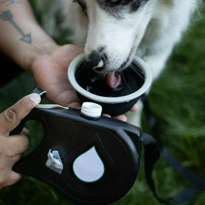 Leash with Water Bottle and Waste Bag Dispenser, black retractable leash on Tampa Home & Garden Store