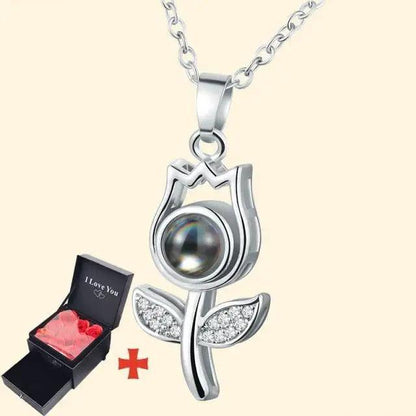 Stevvex rose pendant necklace with pearl centerpiece on silver chain, includes 1 black gift box on Tampa Home & Garden Store