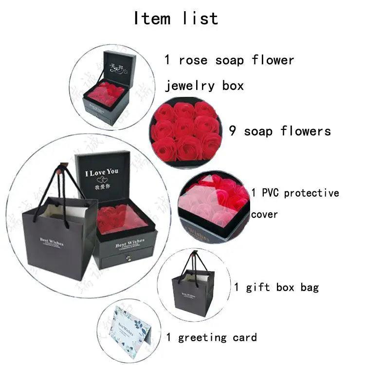 Stevvex gift box set with lid incl 1 rose soap flower, 9 soap flowers, jewelry box and card on Tampa Home & Garden Store