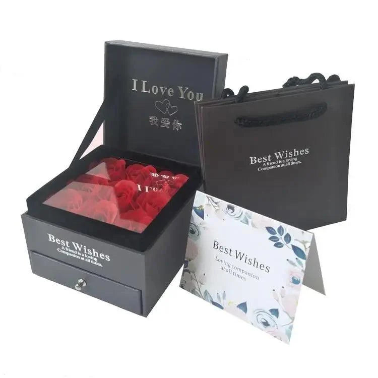 Stevvex black gift boxes with lids rose box set with red petals on Tampa Home & Garden Store