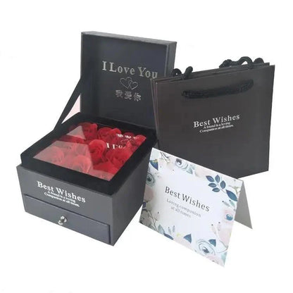 Stevvex black gift boxes with lids rose box set with red petals on Tampa Home & Garden Store