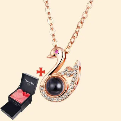 Stevvex swan pendant necklace in rose-gold with crystal pave and black pearl, gift box on Tampa Home & Garden Store