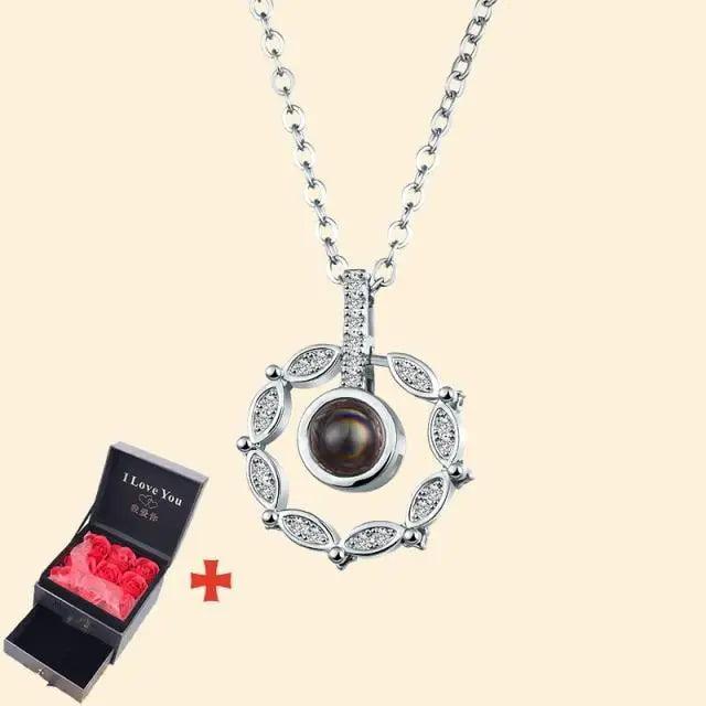 Stevvex ALU93241RSS pendant necklace with pearl center and frame; gift box with roses on Tampa Home & Garden Store